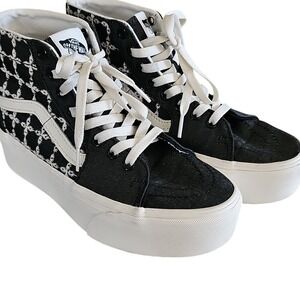 Vans Denim Sk8-Hi Tapered Stackform Black White High-Top Embroidered Shoes 7.5